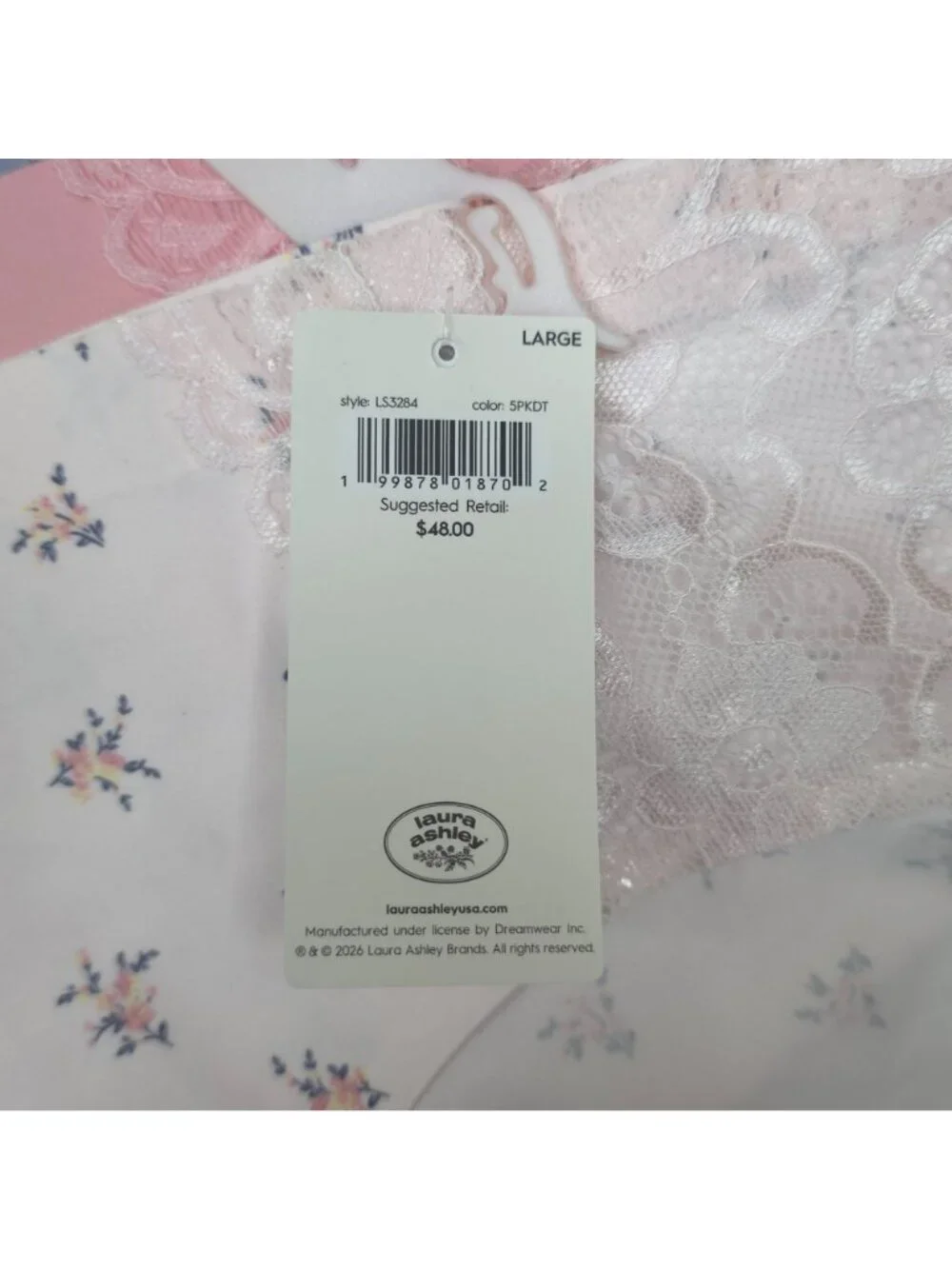 Laura Ashley L 5-Pack No-Show Lace Trim Panties Super Soft Hipster Pink Blue Yel